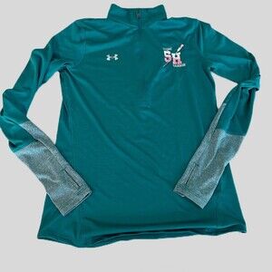 Under Armour Pullover Womens Xs Green 1/4 Zip Running Top Heatgear Stone Harbor